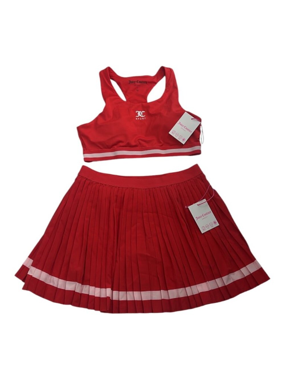 Juicy Couture Tennis Sport Set Large Red Pleated Skort Sports Bra Retro Preppy